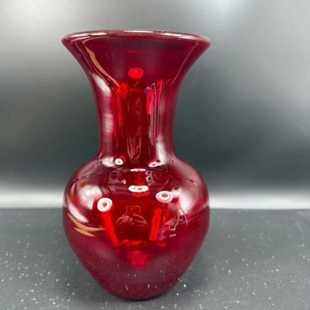 Antique Blenko Ruby Red Glass Vase Pre Designer Era #3512L Hand Blown‎ 8 Inch